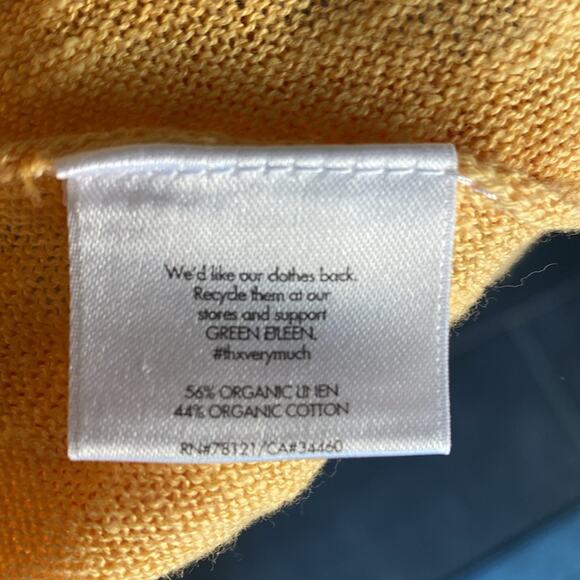 Eileen Fisher women’s tangerine peach linen blend shark bite 3/4 sleeve sweater - Picture 5 of 7